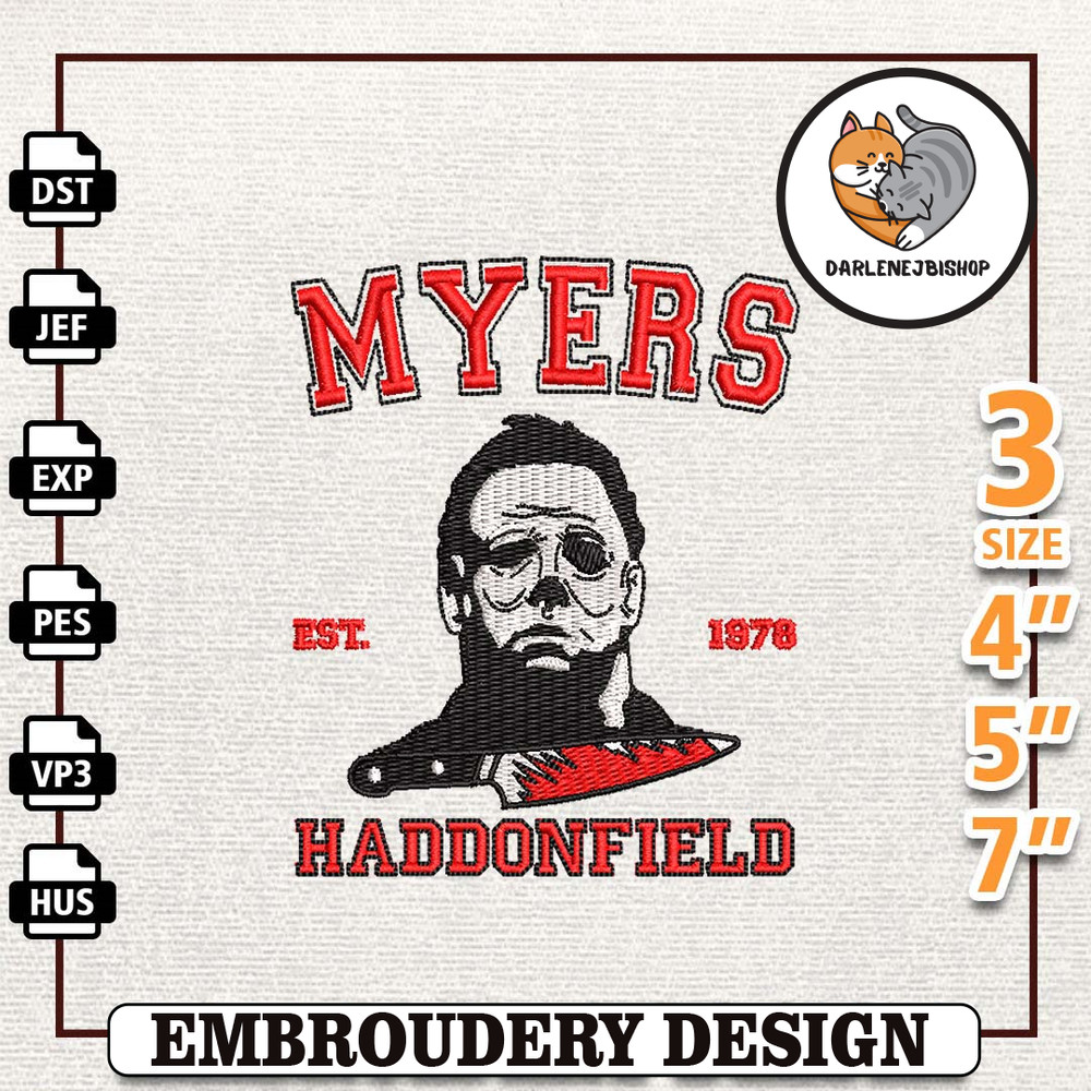 Horror Movie Killers Halloween Embroidery Design, Haddonfield EST 1978 Embroidery Design, Retro Halloween Movie Embroide.jpg