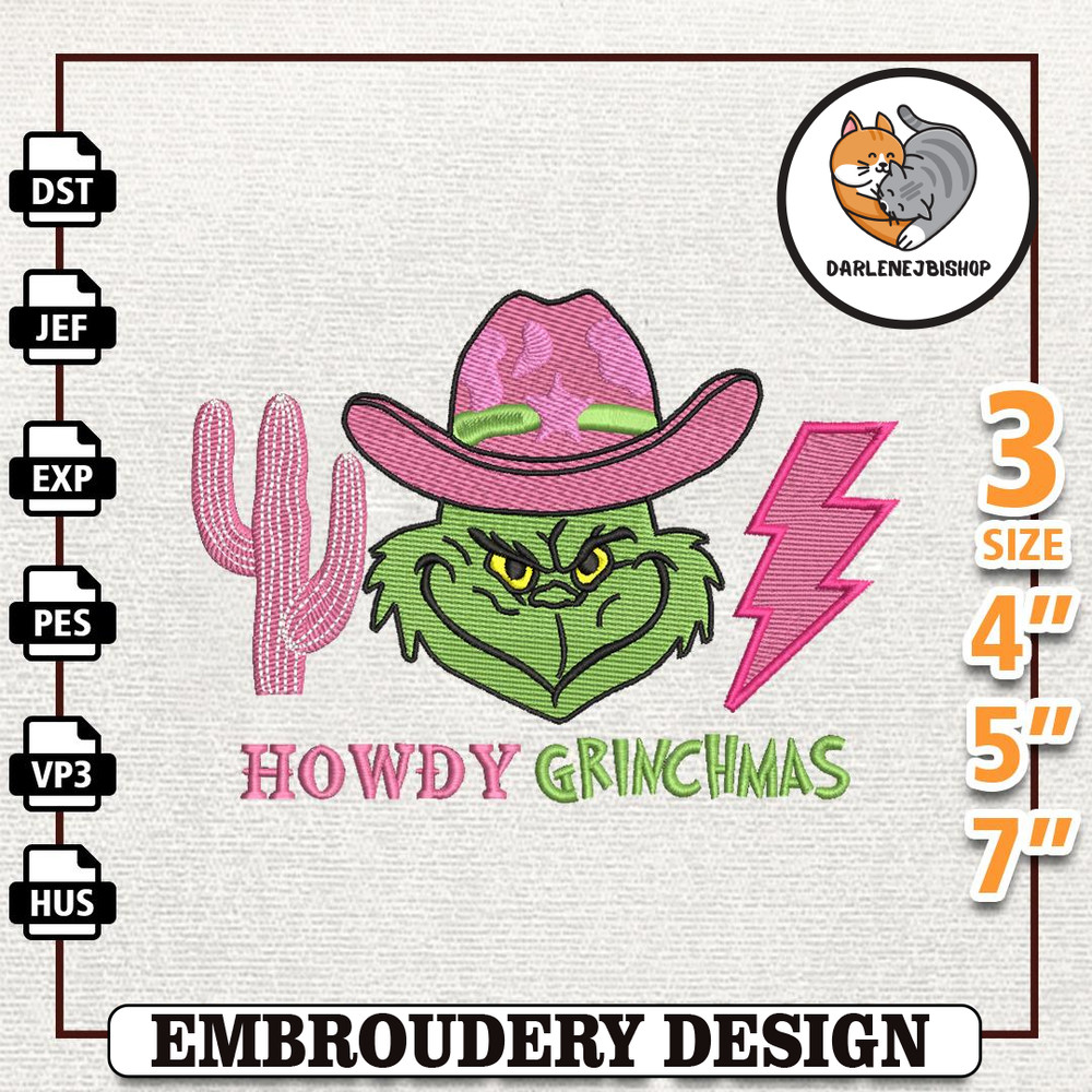 Howdy Greenchmas Embroidery Machine Design, Christmas Green Monster Embroidery Machine Design, Retro Pink Christmas Embr.jpg