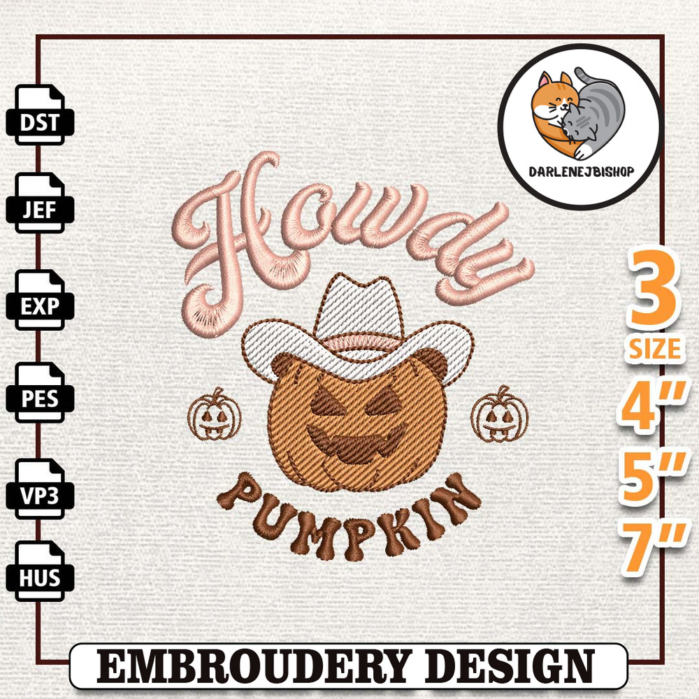 Howdy Pumpkin Embroidery Design, Happy Halloween Embroidery Design For Shirt, Horror Halloween 3 Sizes, Format Exp, Dst,.jpg