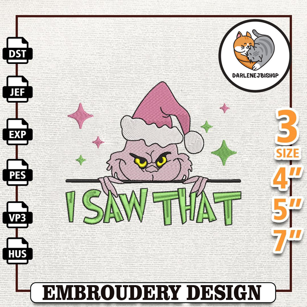 I Saw That Greench Embroidery Machine Design, Christmas Green Monster Embroidery Design, Retro Pink Christmas Embroidery.jpg