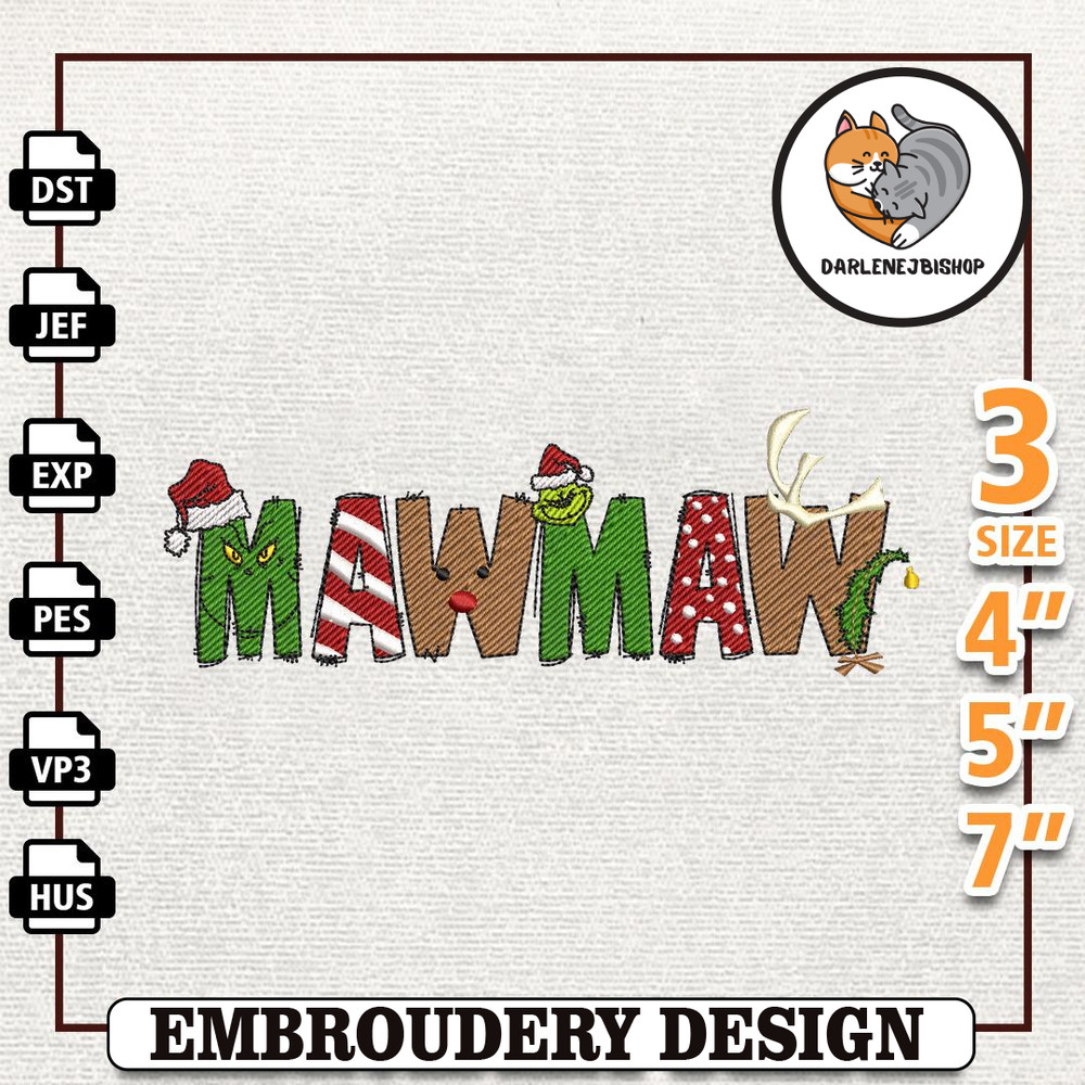MawMaw Christmas Embroidery Machine Design, Christmas Family Embroidery Machine Design, Instant Download.jpg