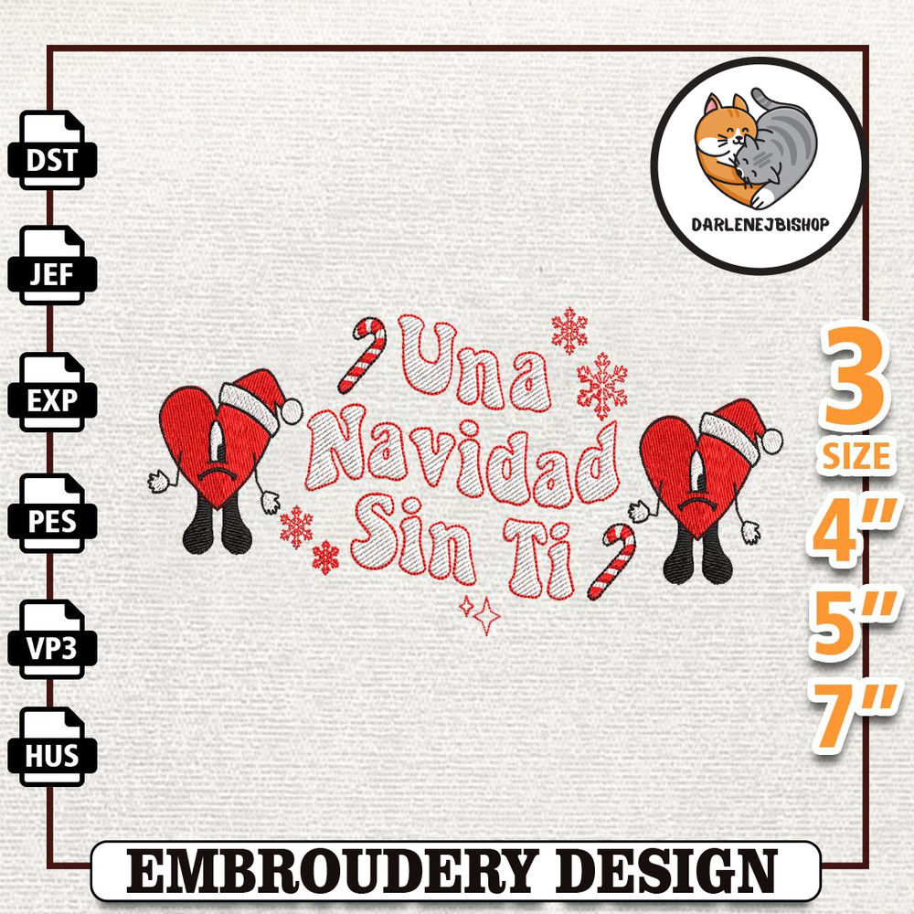 Merry Christmas Embroidery Designs, Bad Bunny Embroidery Designs, Un Navidad Sin Ti Embroidery, Instant Download.jpg