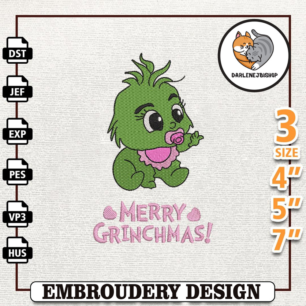 Merry Greenchmas Embroidery Design, Christmas Green Monster Embroidery Design, Instant Download.jpg