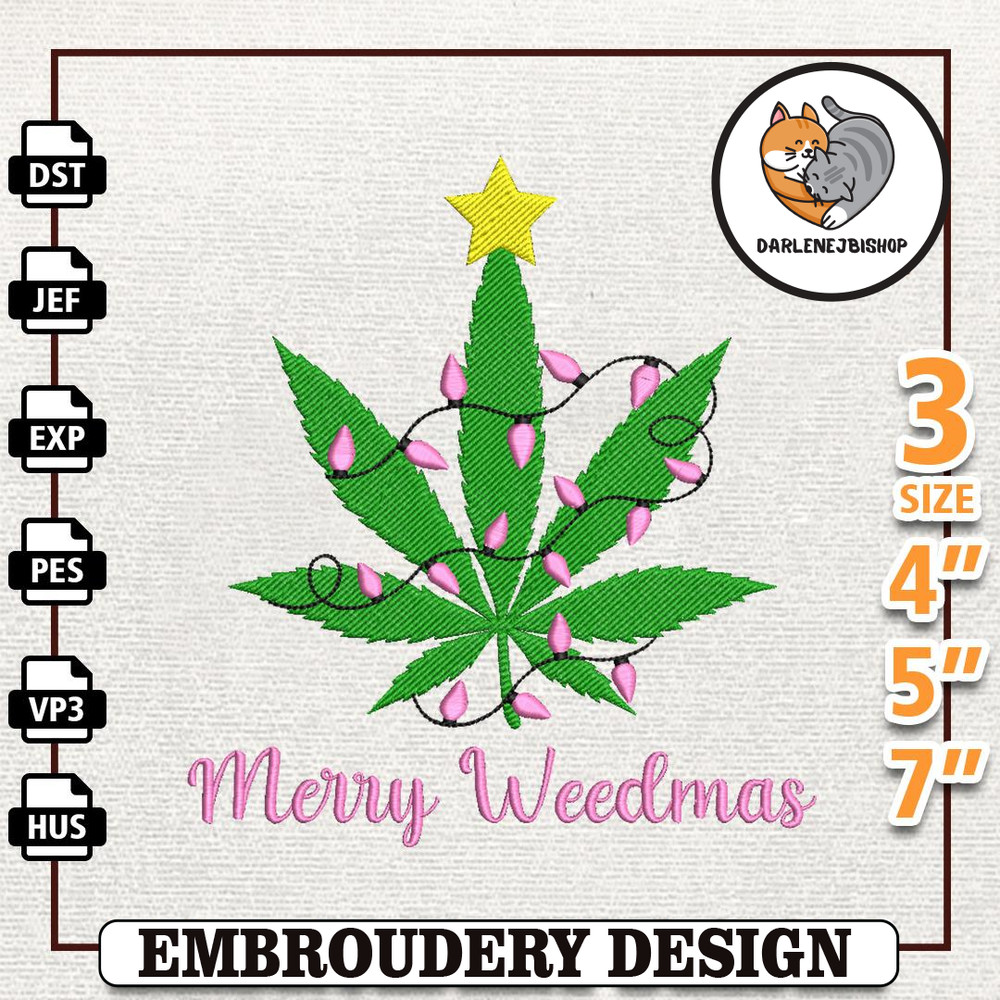 Merry Weedmas Embroidery Design, Holiday Marijuana Embroidery Design, Instant Download.jpg