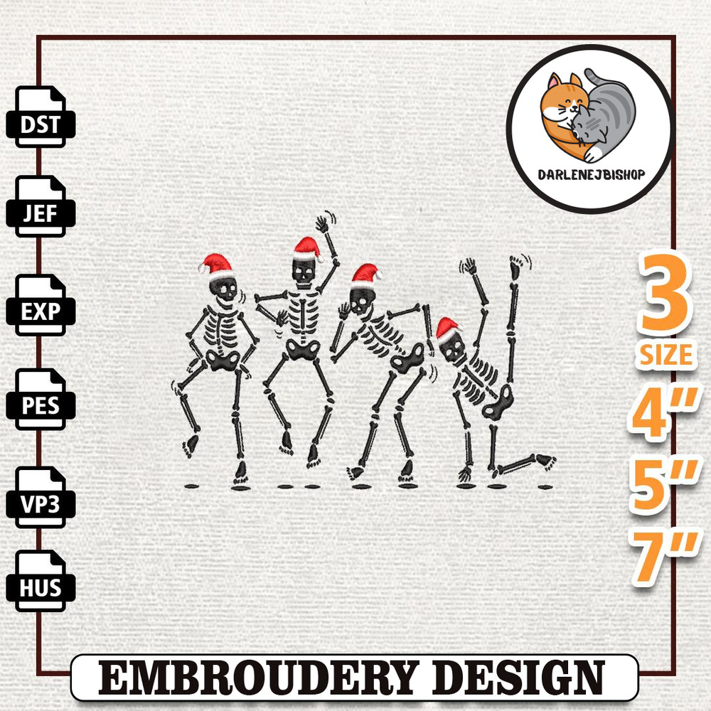 Merry Xmas Embroidery Designs, Dancing Skeleton Embroidery Designs, Christmas Embroidery Designs, Instant Download.jpg