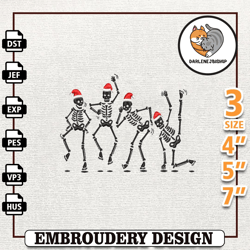 merry xmas embroidery designs, dancing skeleton embroidery designs, christmas embroidery -darlenejbishop
