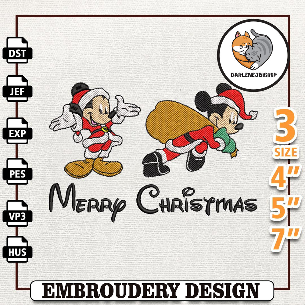 Movie Embroidery File, Merry Christmas Embroidery Machine File, Christmas Cartoon Mouse Embroidery File,Instant Download 1.jpg