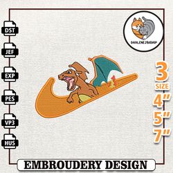 nike charizard pokemon embroidery design, nike anime embroidery design, best anime embroidery design,embroidery design