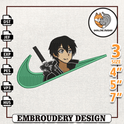 nike kirito anime embroidery design, nike anime embroidery design, best anime embroidery design,embroidery design