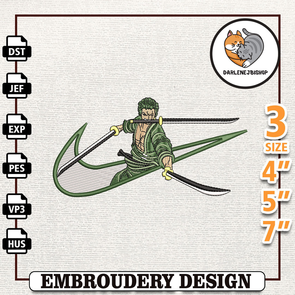 Nike Zoro Anime Embroidery Design, Nike Anime Embroidery Design, Best Anime Embroidery Design, Instant Download.jpg