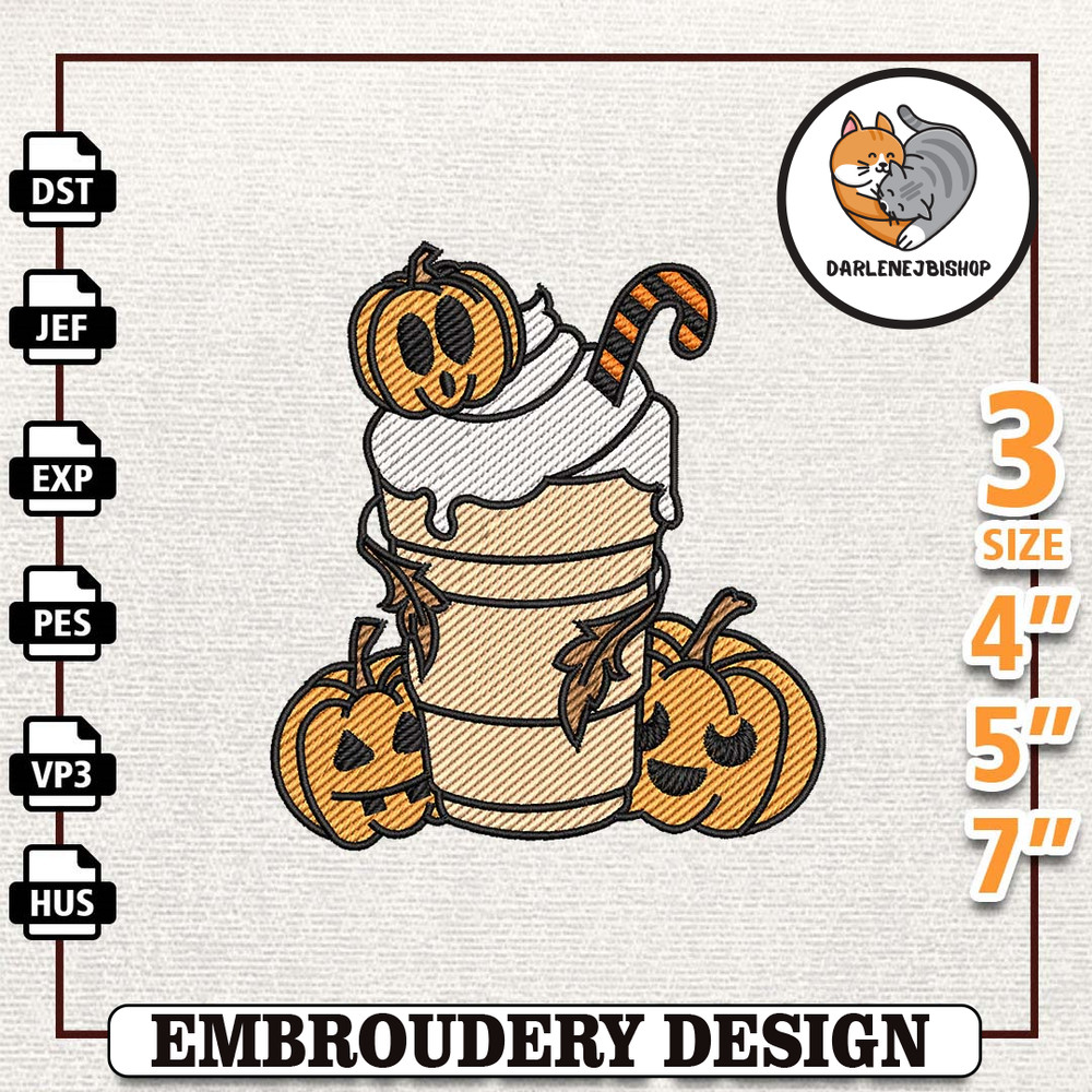 Pumpkin Spice Embroidery Design, Pumpkin Face Embroidery File, Pumpkin Halloween Embroidery Design, Instant Download.jpg