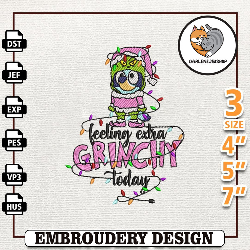 Retro Pink Christmas Embroidery Design, Feeling Extra Greenchy Today Embroidery Machine Design, Instant Download.jpg