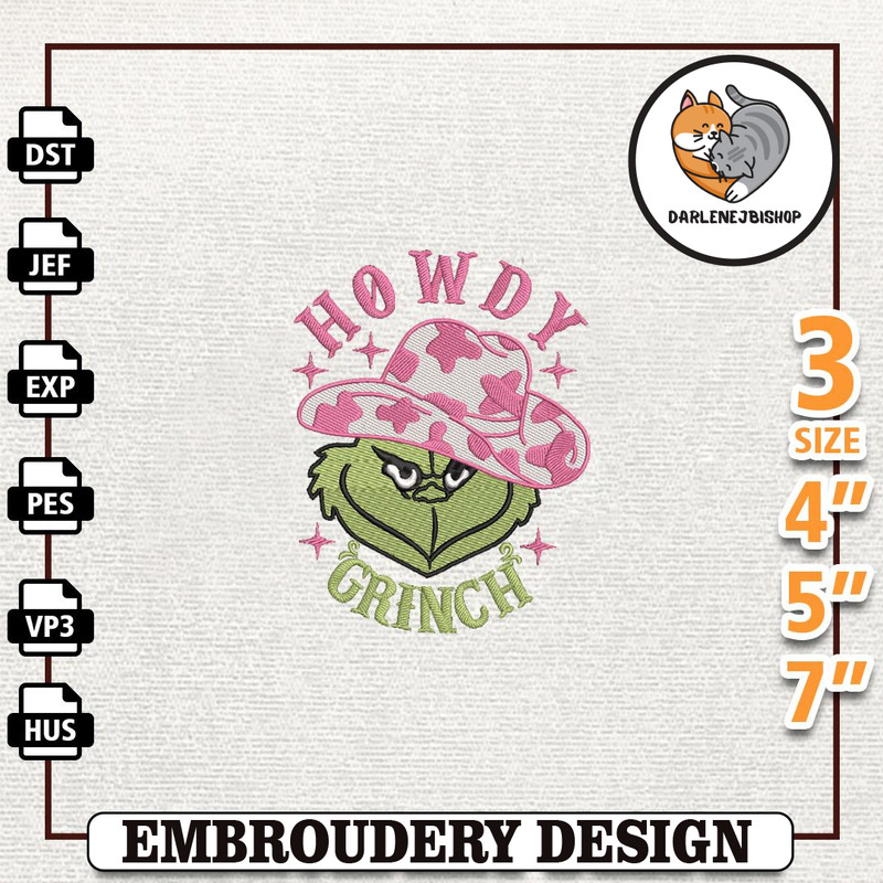 Retro Pink Christmas Embroidery Machine Design, Christmas Green Monster Embroidery Design, Howdy Greench Embroidery Desi.jpg