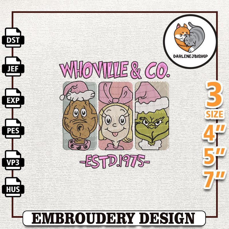 Retro Pink Christmas Embroidery Machine Design, Greench And Friends Embroidery Design, Green Monster Embroidery Design,.jpg