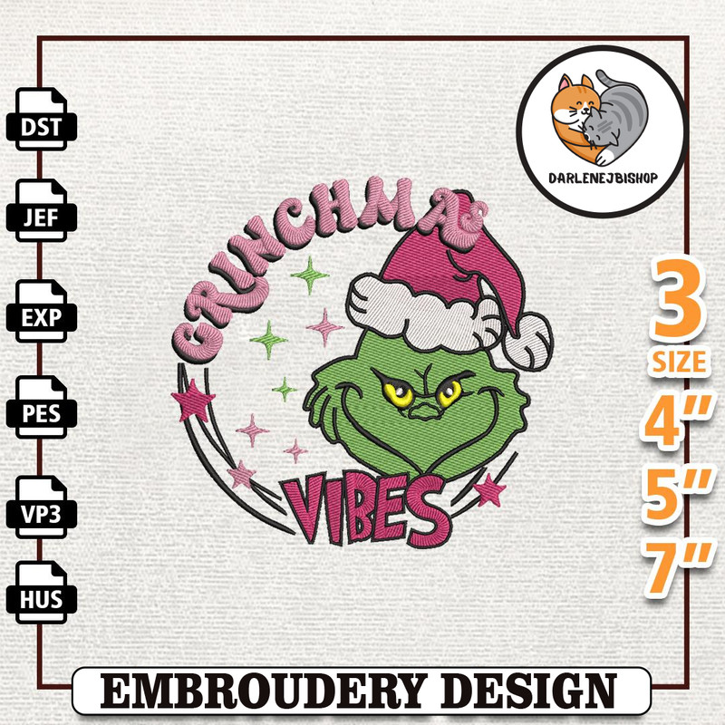 Retro Pink Christmas Embroidery Machine Design, Greenchmas Vibes Embroidery Design, Christmas Green Monster Embroidery D.jpg