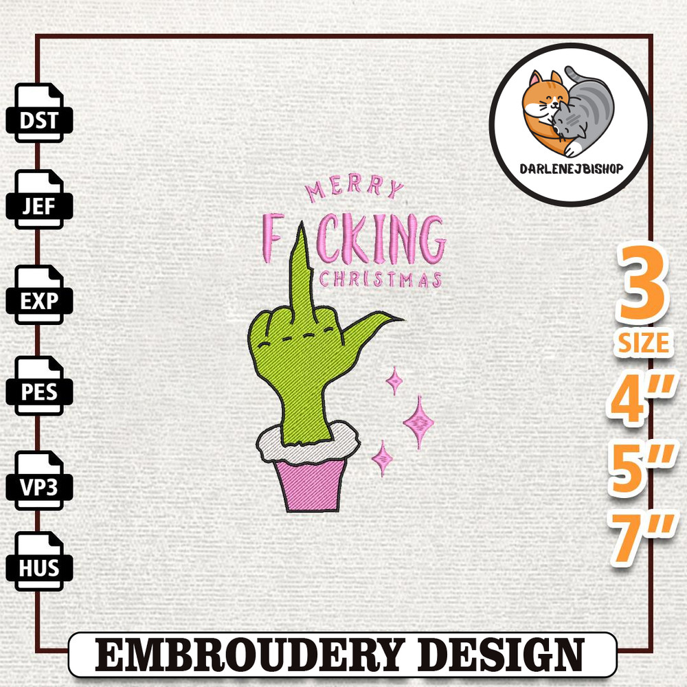 Retro Pink Christmas Embroidery Machine Design, Merry Fcking Christmas Greench Embroidery Design, Christmas Green Monst.jpg
