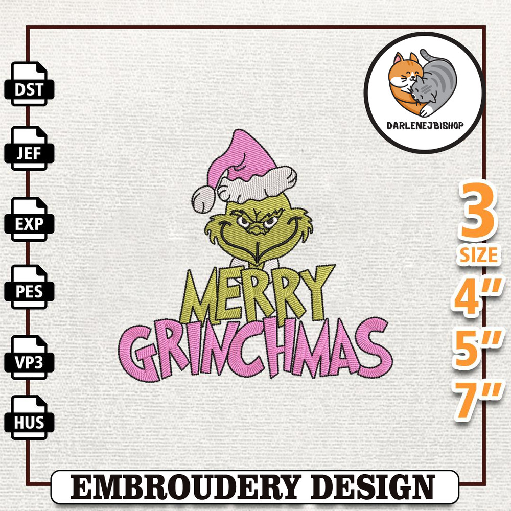 Retro Pink Christmas Embroidery Machine Design, Merry Greenchmas Embroidery Design, Christmas Green Monster Embroidery F.jpg