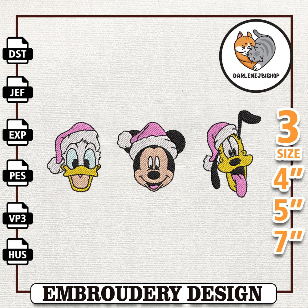 Retro Pink Christmas Mouse Head Embroidery Design, Christmas Mouse And Friends Embroidery File, Instant Download.jpg