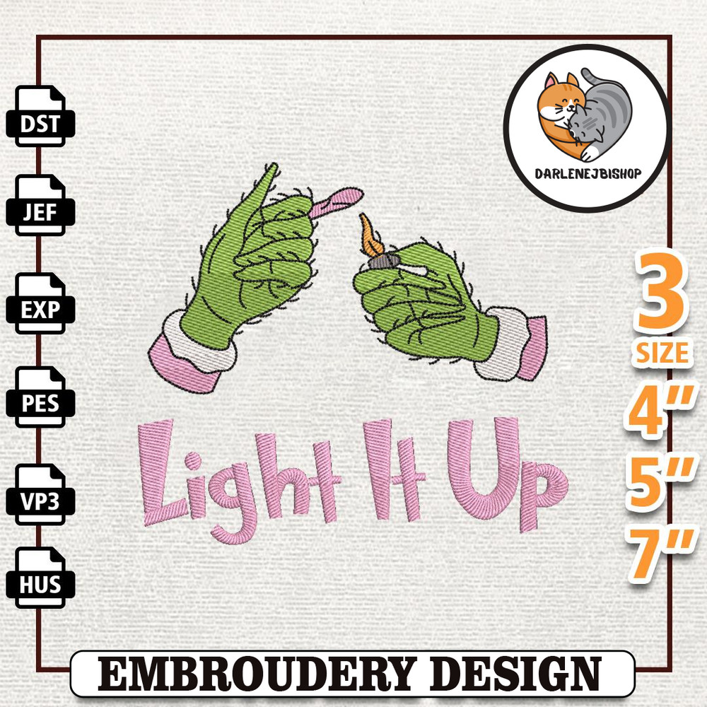 Retro Pink Greench Weed Embroidery Machine Design, Light It Up Christmas Embroidery Design, Instant Download.jpg