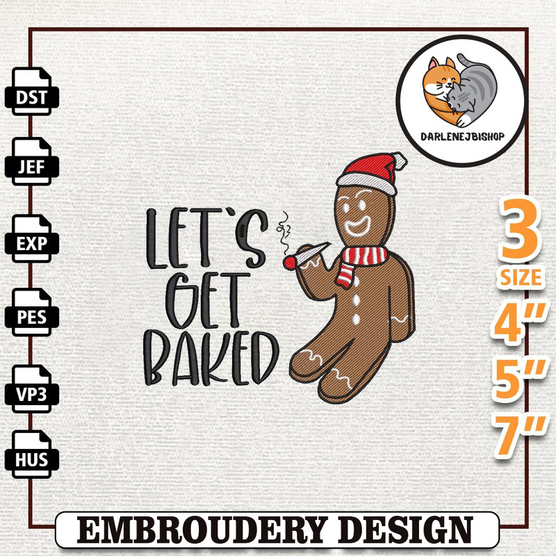 Retro Pink Weed Christmas Embroidery Machine Design, Let's Get Baked Embroidery Design, Instant Download.jpg