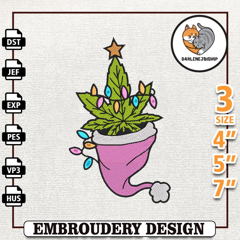 Retro Pink Weed Christmas Embroidery Machine Design, Weed Santa Embroidery Design, Instant Download.jpg