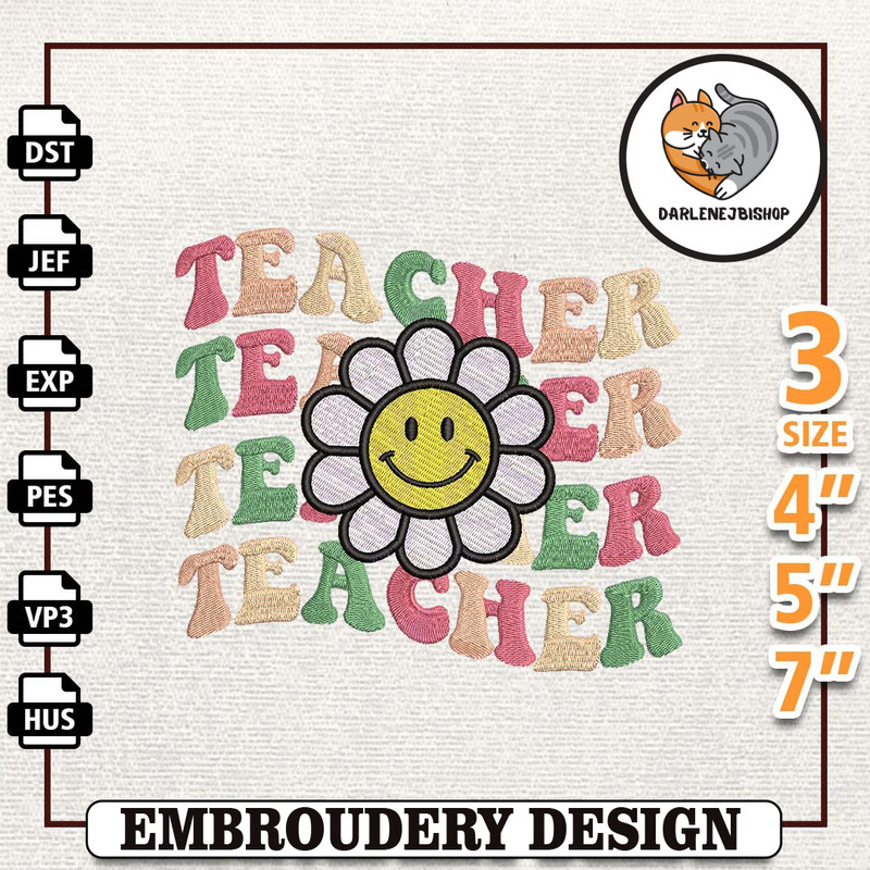 Retro Teacher Embroidery Design, Back To School Embroidery Design, Teacher Life Embroidery File, School Embroidered Shir.jpg