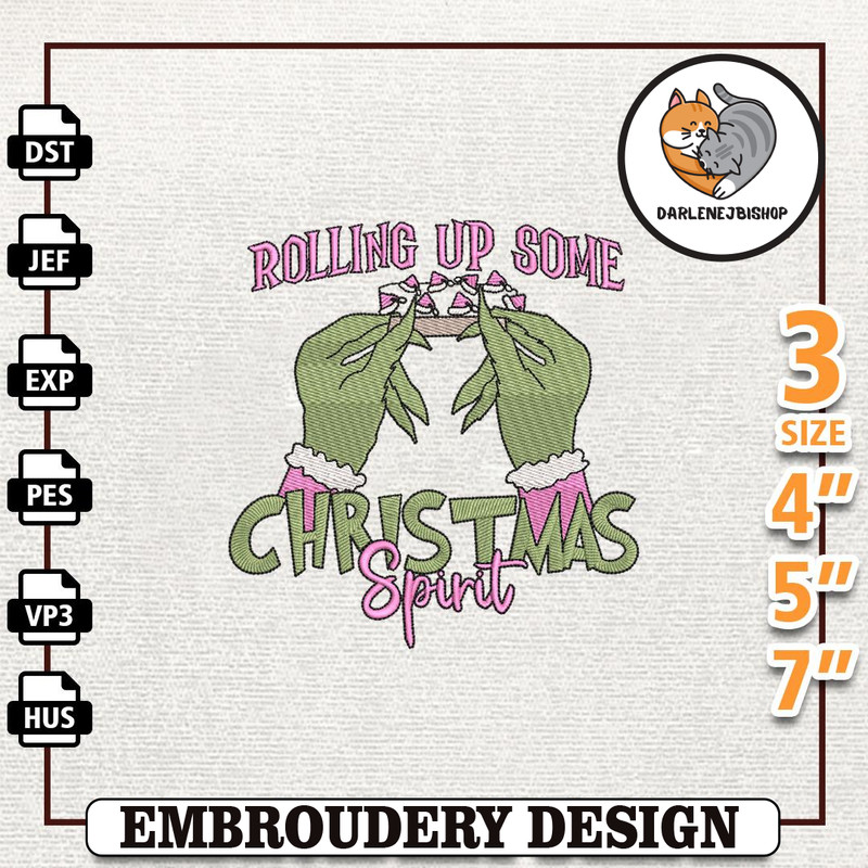 Rolling Up Some Christmas Spirit Embroidery Design, Christmas Green Monster Embroidery File, Instant Download.jpg