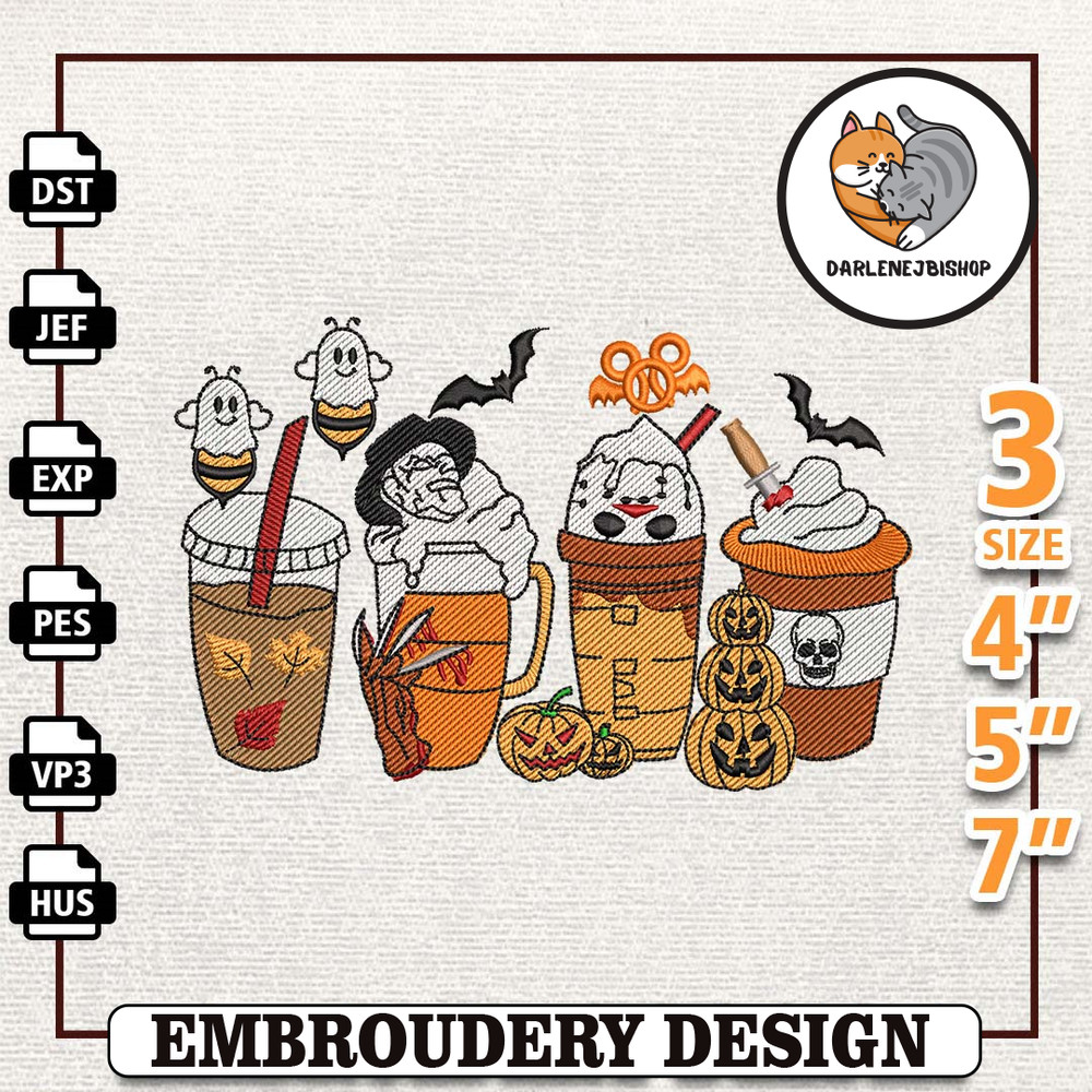 Scary Movie Coffee Embroidery File, Instant Download, Halloween Movie Drink Embroidery Design, Movie Cup Embroidery Mach.jpg