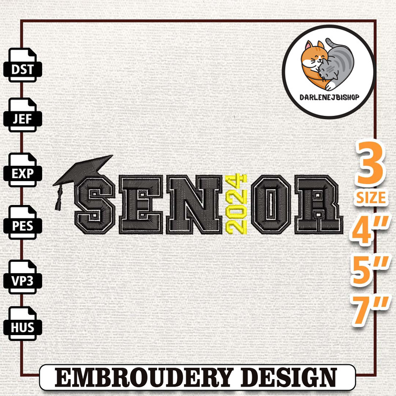 Senior 2024 Embroidery Designs, Back To School Embroidery, High School Embroidery, School Life Quotes Embroidery, Vintag.jpg