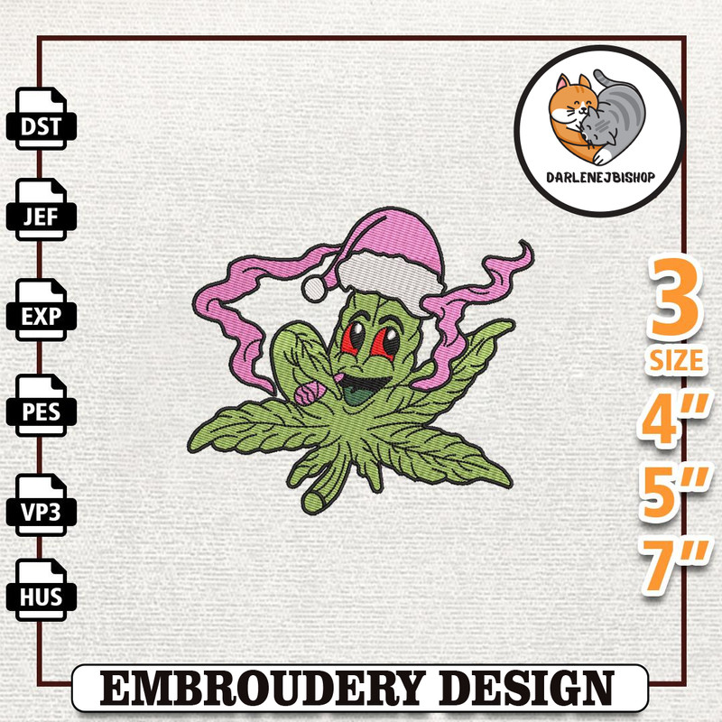 Smoke That Weed Christmas Embroidery File, Retro Pink Weed Leaf Embroidery Machine Design, Instant Download.jpg