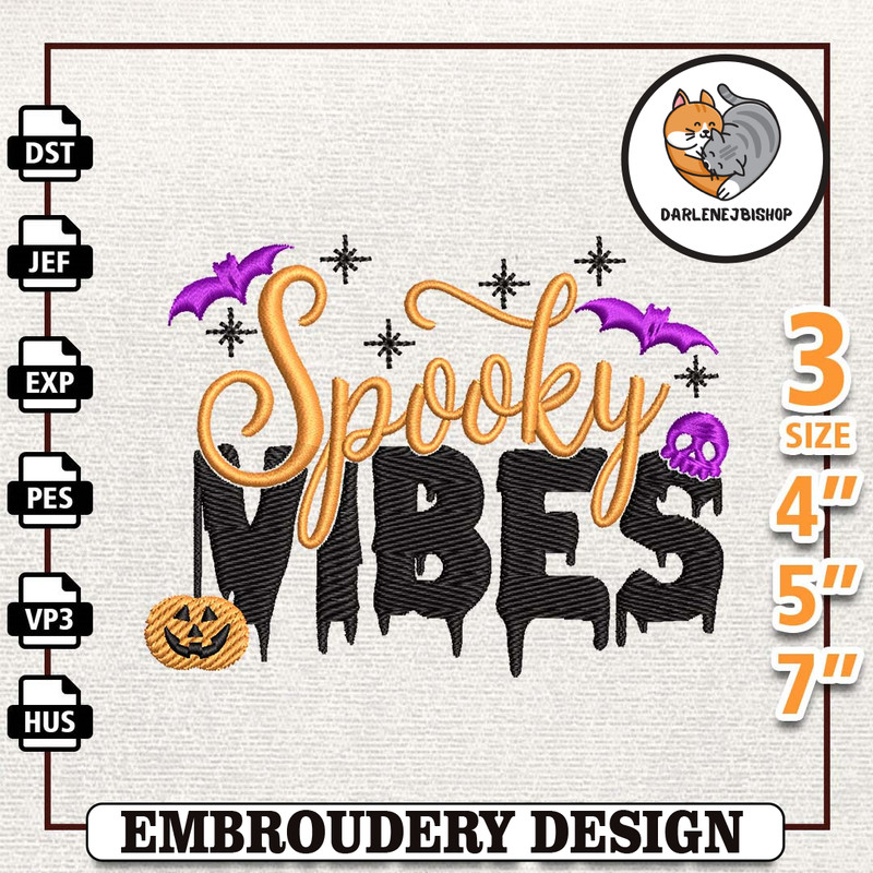 Spooky Halloween Embroidery Design, Instant Download, Spooky Vibes Embroidery Design, Stay Spooky Craft Embroidery File.jpg