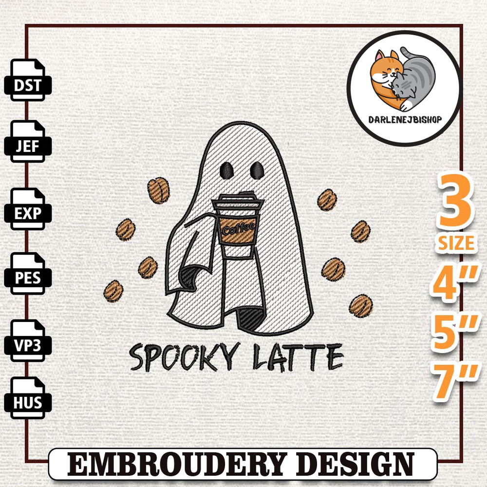 Spooky Halloween Embroidery File, Instant Download, Coffee Spooky Embroidery Design, Stay Spooky Embroidery Machine File.jpg