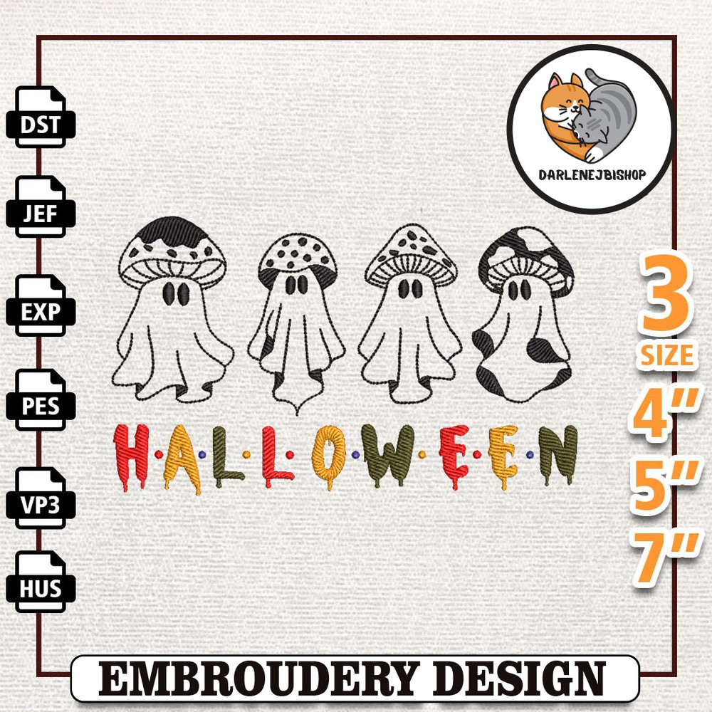 Spooky Halloween Embroidery File, Instant Download, Magic Mushroom Ghost Embroidery Design, Scary Spooky Embroidery Mach.jpg