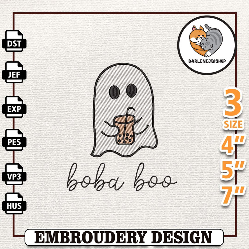 Spooky Halloween Embroidery File, Spooky Coffee Embroidery File, Instant Download, Boba Boo Embroidery Machine Design.jpg