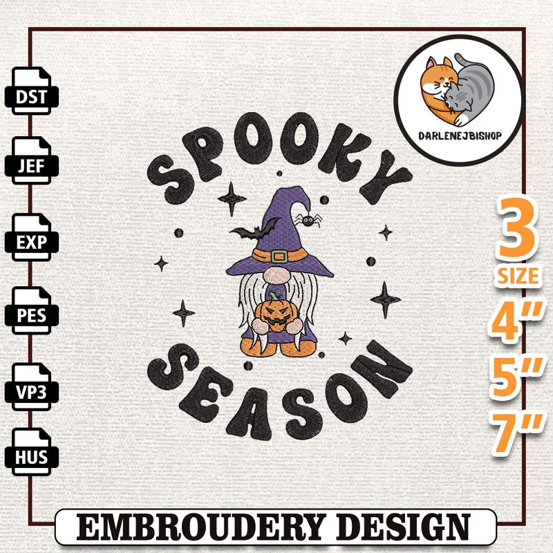 Spooky Season Embroidery Design, Halloween Embroidery Design, Gnome Embroidery Design, Spooky Vibes Embroidery Design, I.jpg