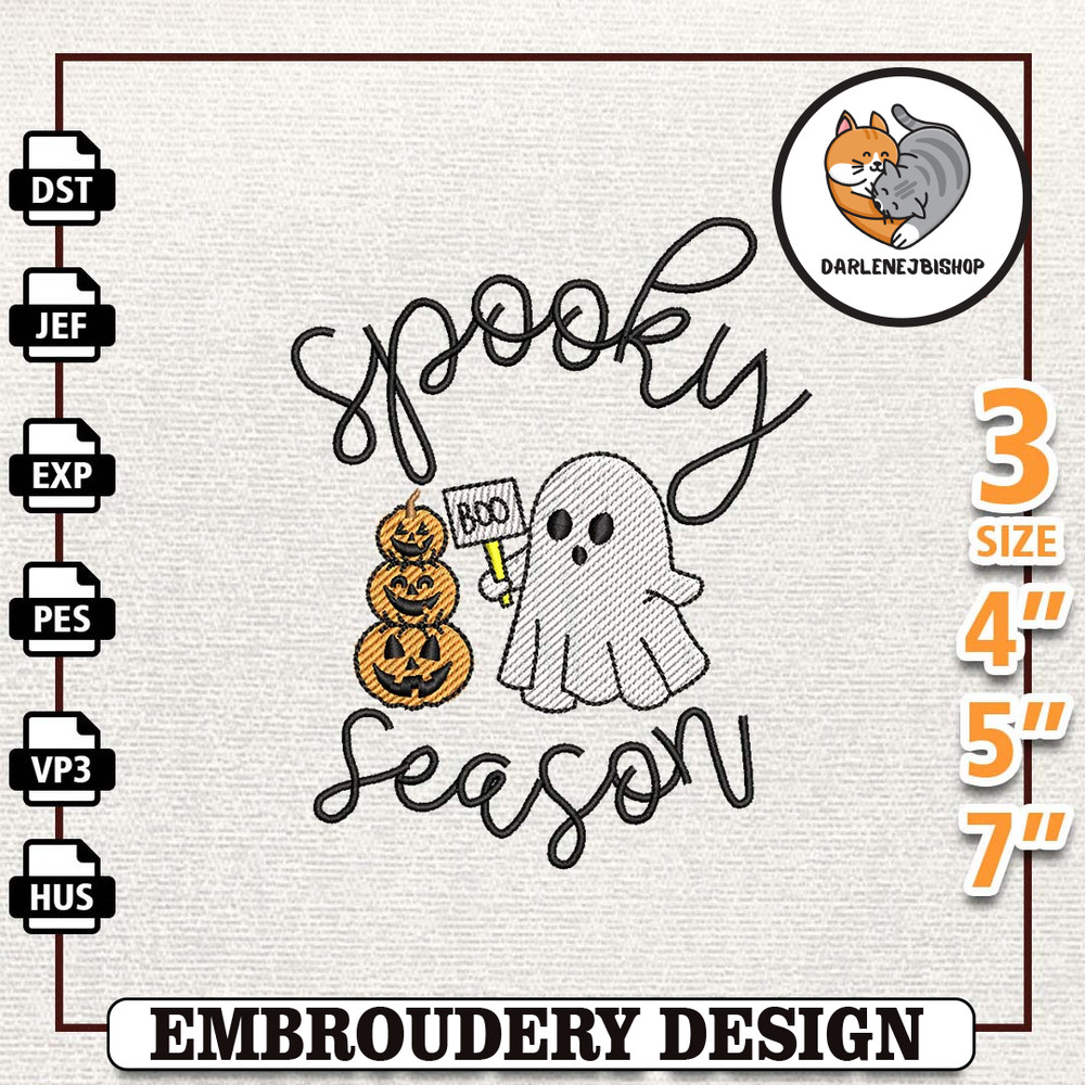 Spooky Vibes Embroidery Design, Hello Spooky Craft Embroidery Design, Pumpkin Spooky Embroidery File, Instant Download.jpg