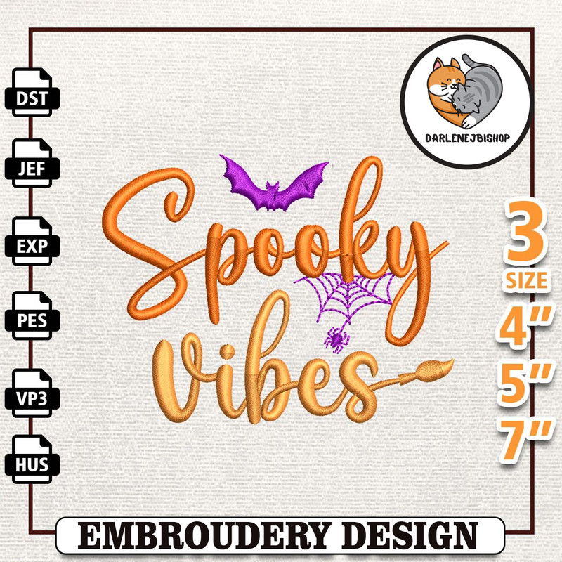 Spooky Vibes Embroidery Design, Stay Spooky Craft Embroidery Design, Spooky Halloween Embroidery File, Instant Download.jpg