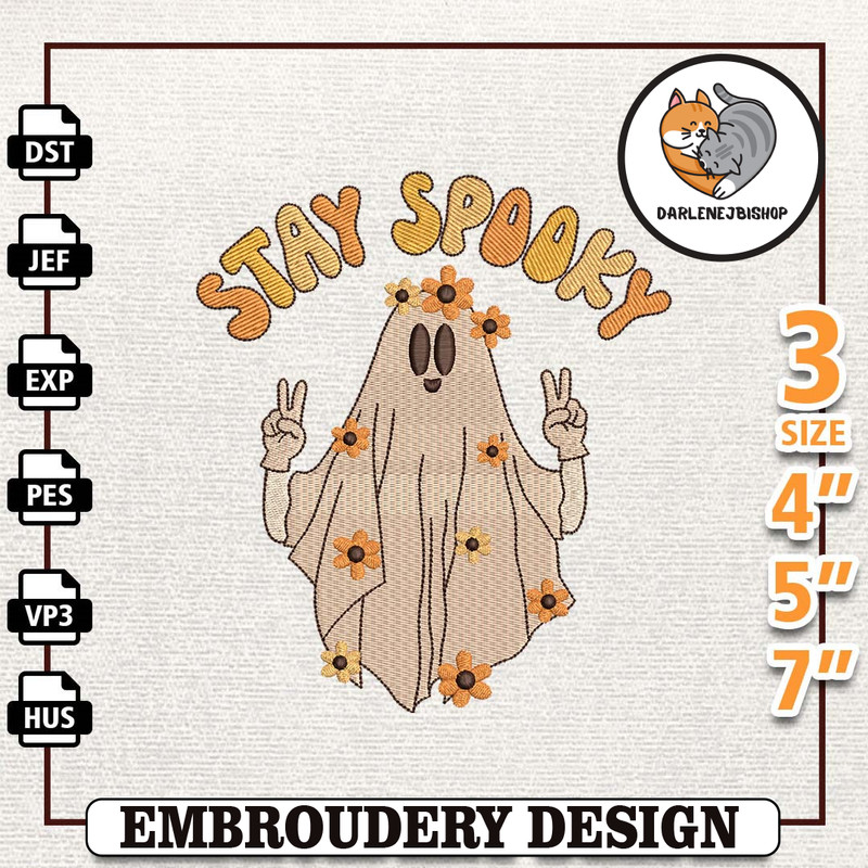 Stay Spooky Halloween, Hello Spooky Embroidery Design, Ghost Halloween Embroidery Machine Design, Retro Halloween File,.jpg