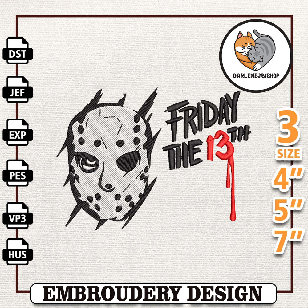 The Crystal Lake Killer Embroidery Design, The Killer Friday 13th Horror Movie Killers Embroidery File, Hallloween Embro.jpg