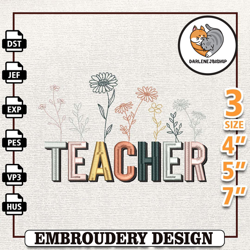 Vintage Wildflower Teacher Embroidery Design, Back To School Embroidery Design, Teacher Life Embroidery Design, Instant 1.jpg