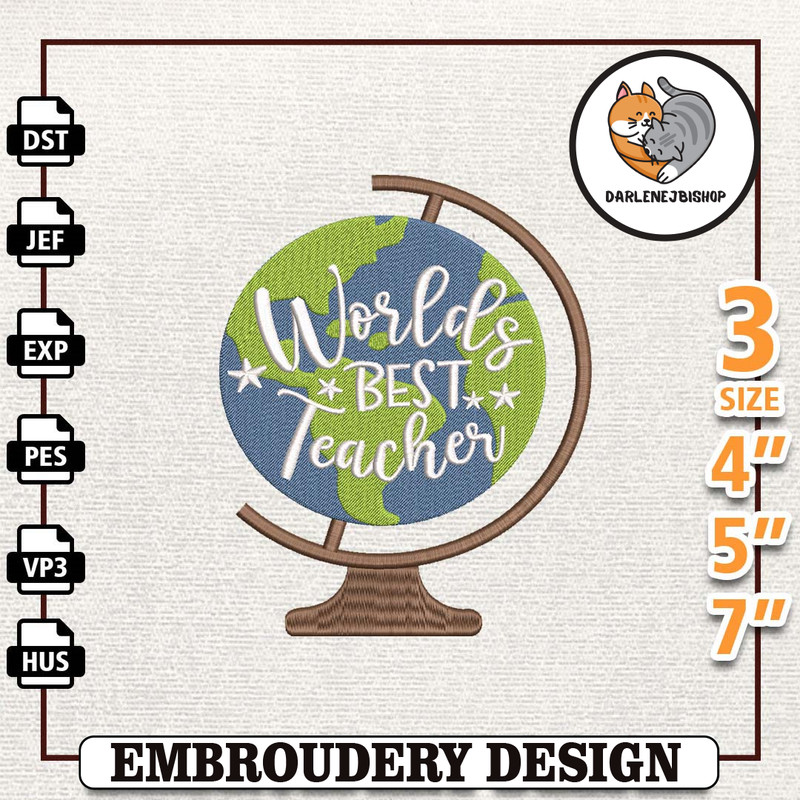 Worlds Best Teacher Embroidery Design, Back To School Embroidery Design, Teacher Quotes Embroidery File, Teacher Day Fil.jpg