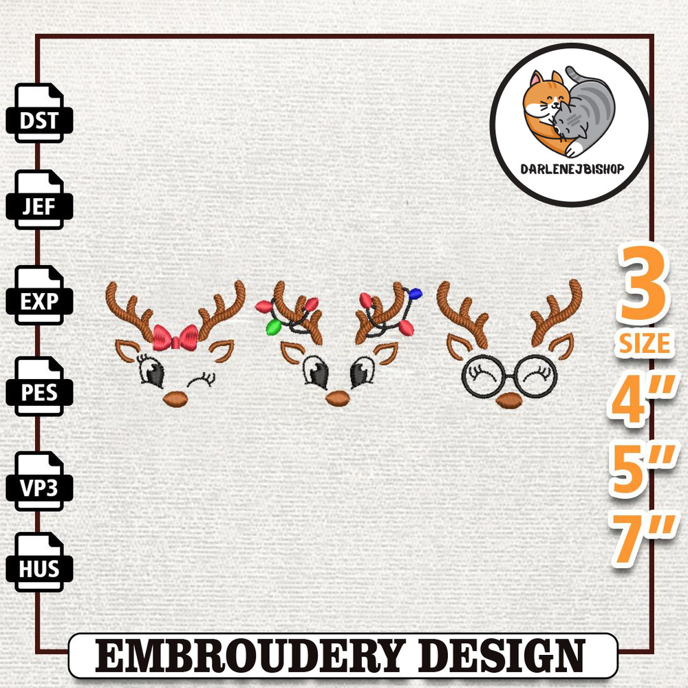 Xmas 2023 Embroidery Machine Design, Christmas Reindeer Faces Embroidery Machine Design, Instant Download.jpg