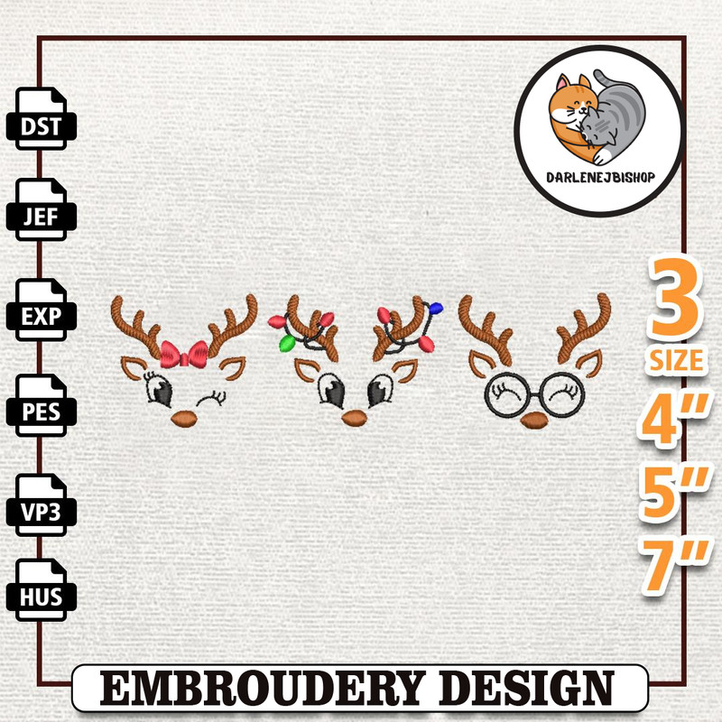 Xmas 2023 Embroidery Machine Design, Christmas Reindeer Faces Embroidery Machine Design, Instant Download.jpg