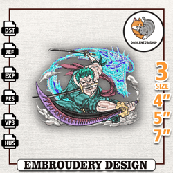zoro anime design, anime embroidery design, anime machine embroidery design, gift for anime fan,embroidery design