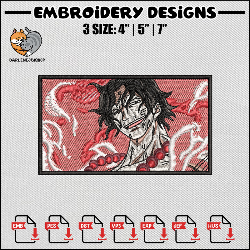 Ace rectangle embroidery design,One piece embroidery, Anime design, Anime embroidery, Embroidery shirt, Digital download.jpg