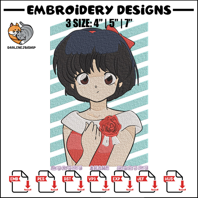 Akane Tendo Embroidery Design, Ranma Embroidery, Embroidery File, Anime Embroidery, Anime shirt, Digital download.jpg