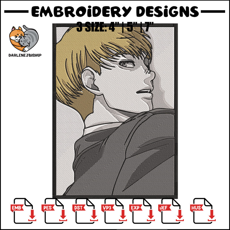 Armin poster Embroidery Design, Aot Embroidery, Embroidery File, Anime Embroidery, Anime shirt, Digital download.jpg