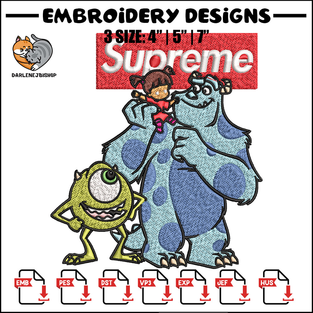 Sulley & Mike Monsters supreme Embroidery design, cartoon Embroidery, cartoon design, Embroidery File, Instant download..jpg