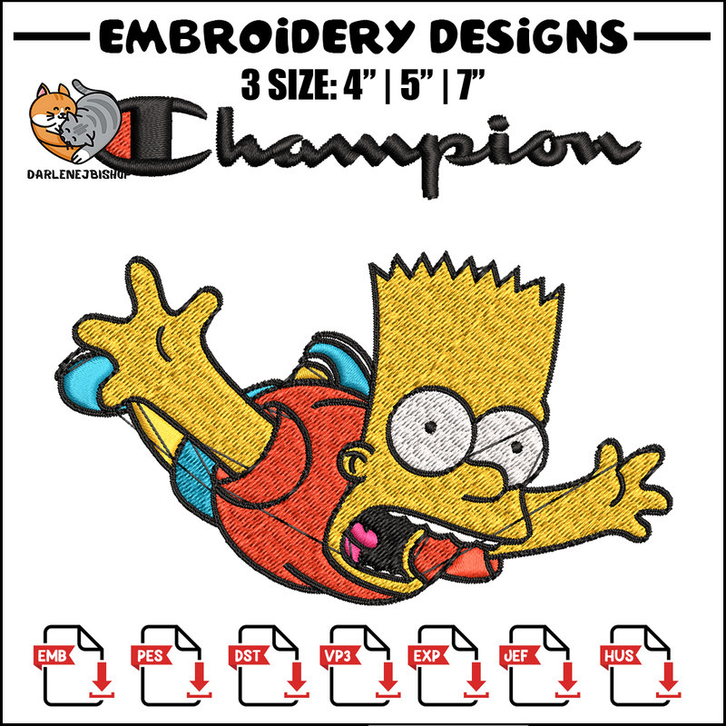 Bart Simpson Champion Embroidery design, Simpson Embroidery, cartoon design, Embroidery File, Instant download..jpg