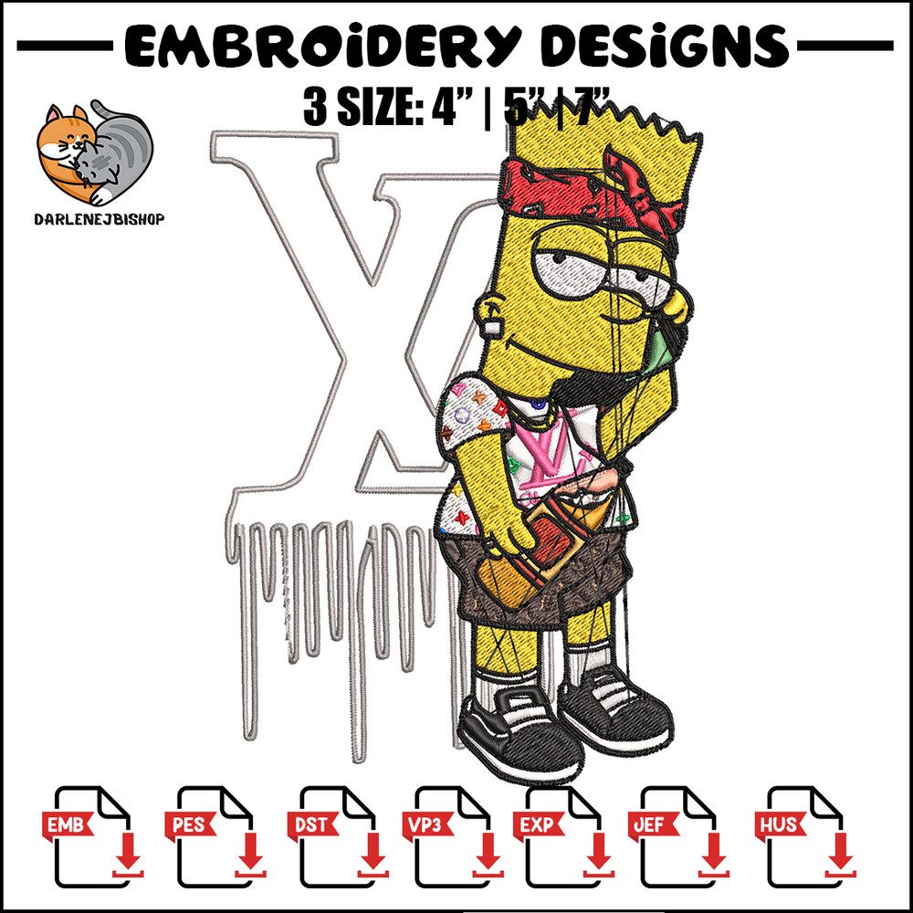 Bart simpson lv Embroidery Design, Lv Embroidery, Embroidery File, Simpson Embroidery, Logo shirt, Digital download.jpg